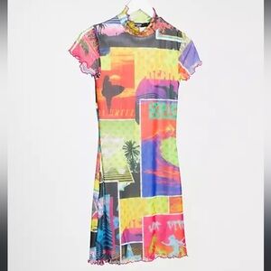 Jaded London bodycon t-shirt dress in mix print mesh beach print 2000s
